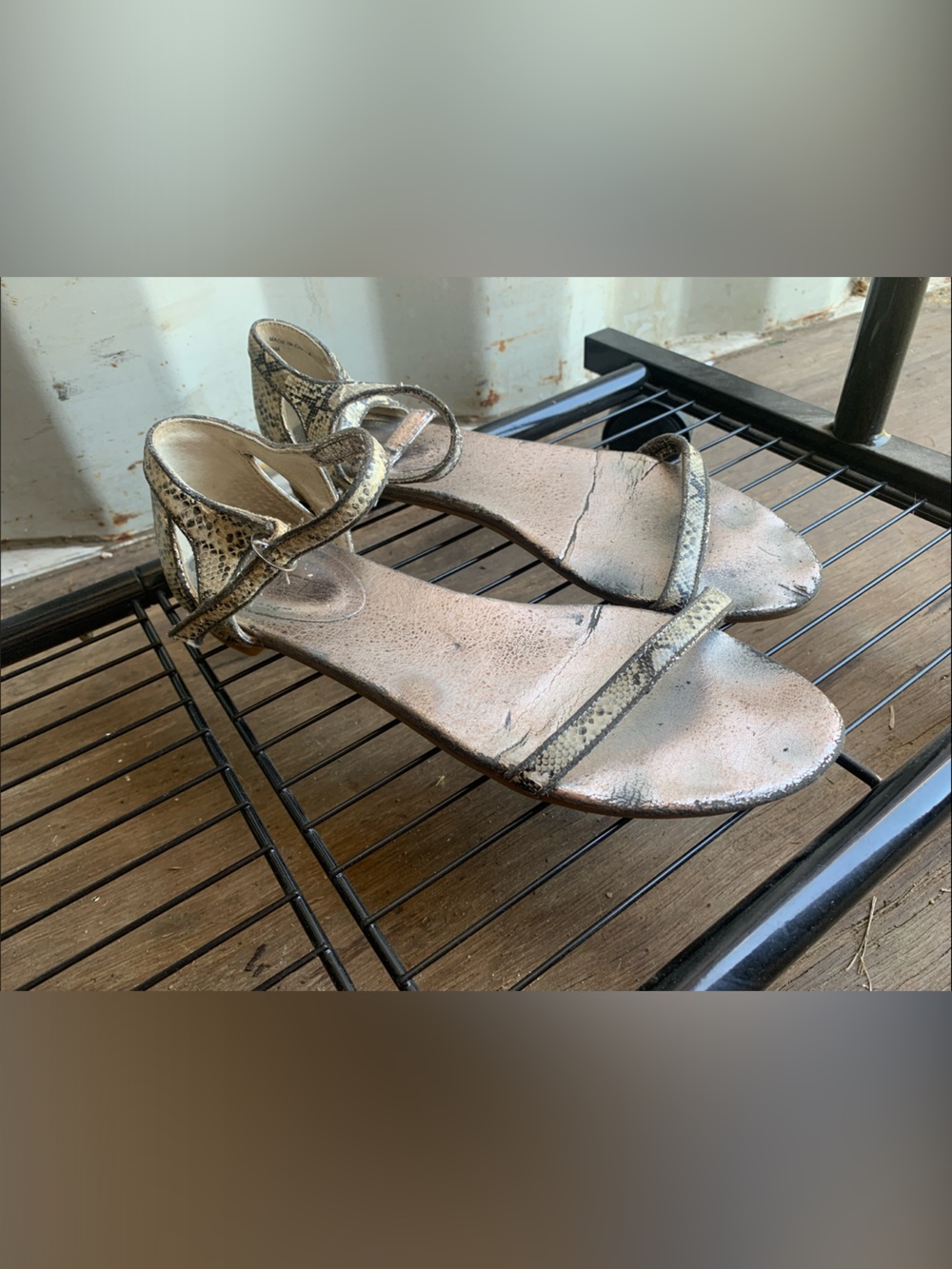 LOFT Metallic Snake-Print Strappy Sandals - Gold